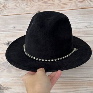 Steve Madden Black Cowgirl Hat with Rhinestone Detail